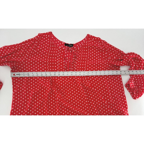 Suzanne Betro Plus Size Red White Polka Dot Roll Tab Boho Blouse Top 4x See Pics - Picture 12 of 12
